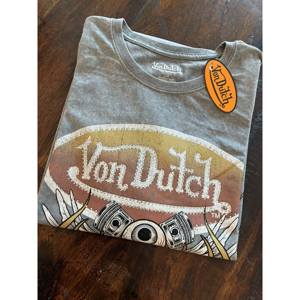 VON DUTCH~ Legendary~ Men's Large Gray Distressed Graphic T-Shirt~ NWT.